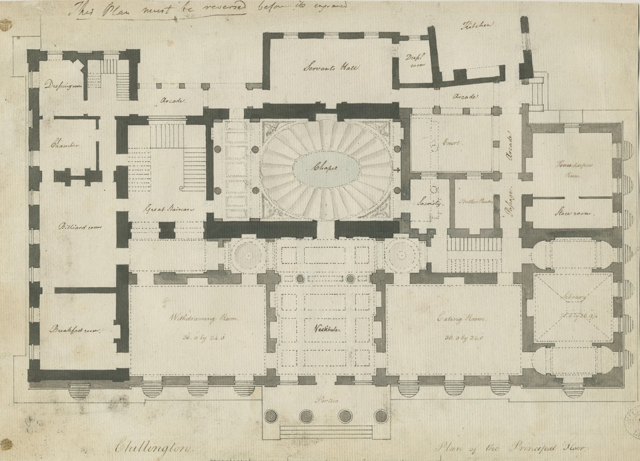 Chillington Hall: kresba perem a tužkou, nd [1789] od John Soane