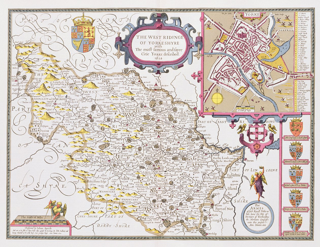 The West Ridinge of Yorkeshyre, vyrytý Jodocusem Hondiem (1563-1612) z 