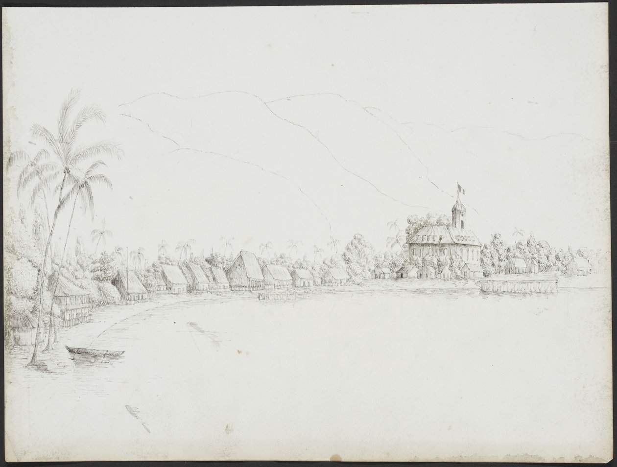 Pohled na Papeete z přístavu, listopad 1845 od John Speer