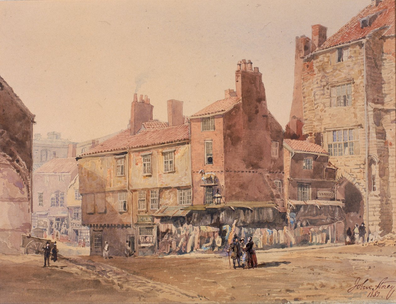Domy, King Street, poblíž Černé brány (pero a inkoust) od John Storey