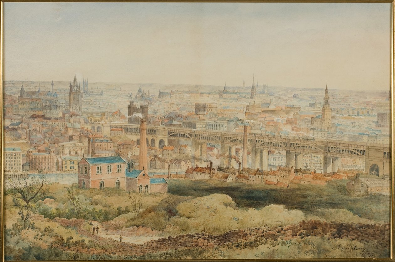 Newcastle upon Tyne z Windmill Hills, Gateshead, 1887 (tužka a wc na papíře) od John Storey