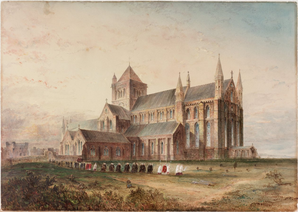 Tynemouth Priory, Exteriér, Conjectural Restoration (barva těla, tužka a wc na papíře) od John Storey
