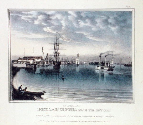 Philadelphia z Navy Yard, kolem roku 1840 (barevné lito) od John T. Bowen