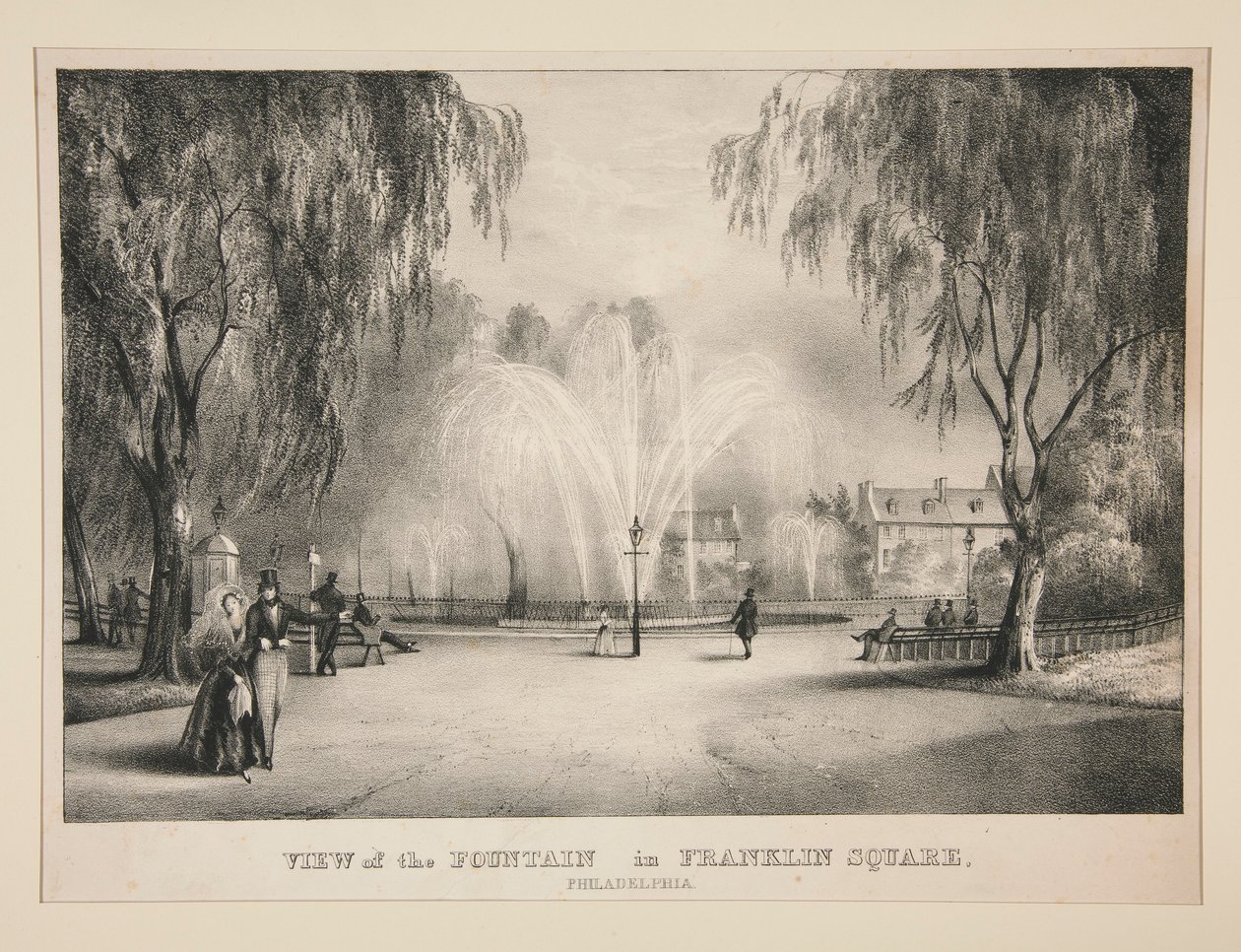 Pohled na fontánu na Franklin Square, Philadelphia od John T. Bowen