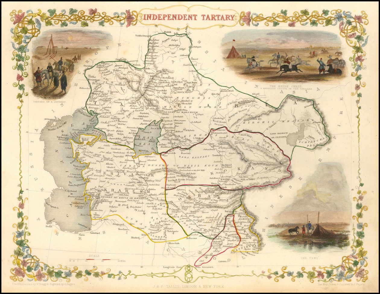 Mapa Nezávislé Tartárie z roku 1851, John Tallis od John Tallis