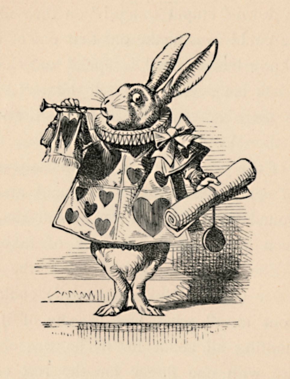 Králík jako soudní úředník troubí na trubku pro oznámení, 1889 od John Tenniel