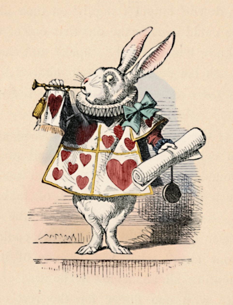 Králík jako soudní úředník troubí na trubku pro oznámení, 1889 od John Tenniel