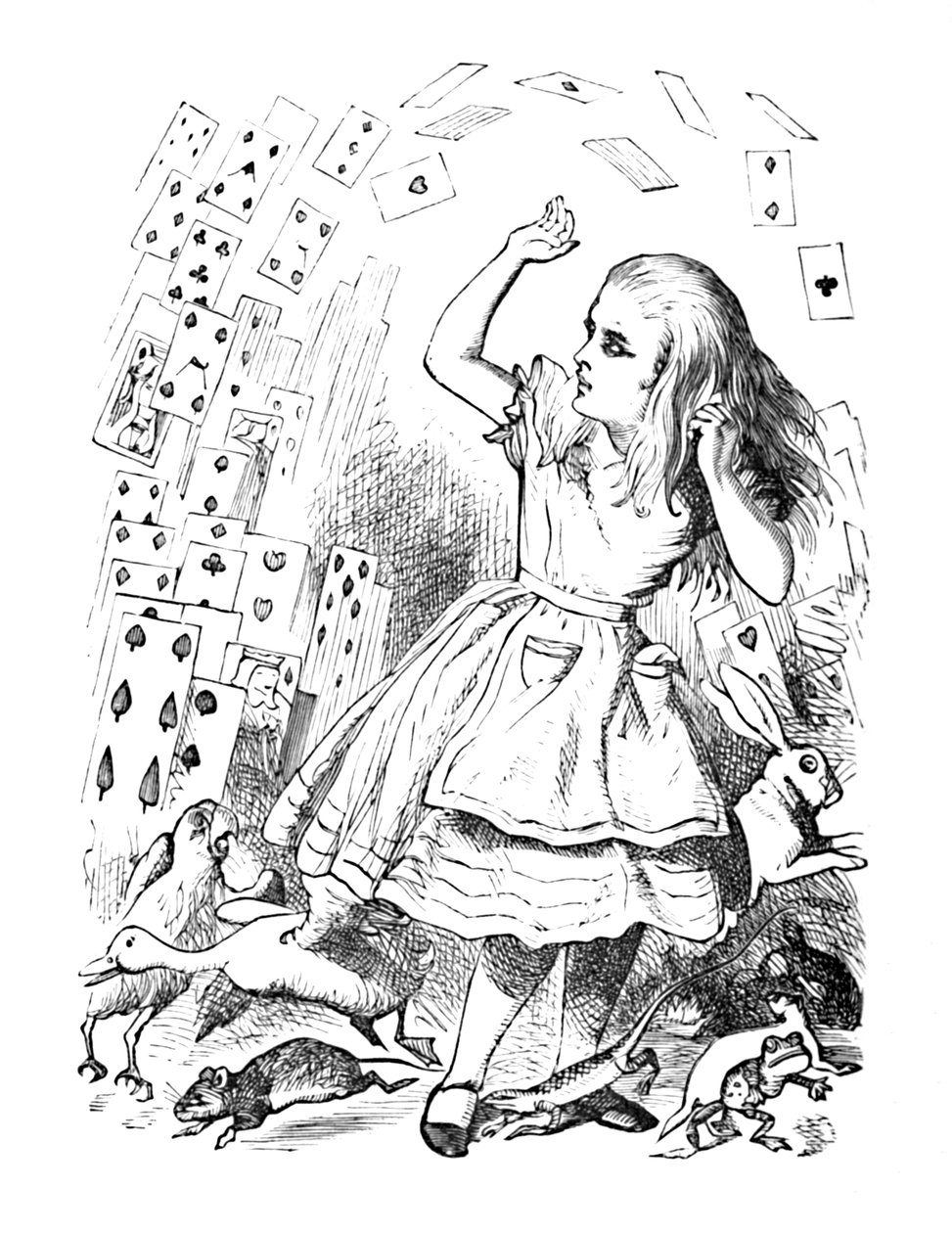 Balíček karet letící nad Alicí, 1889 od John Tenniel