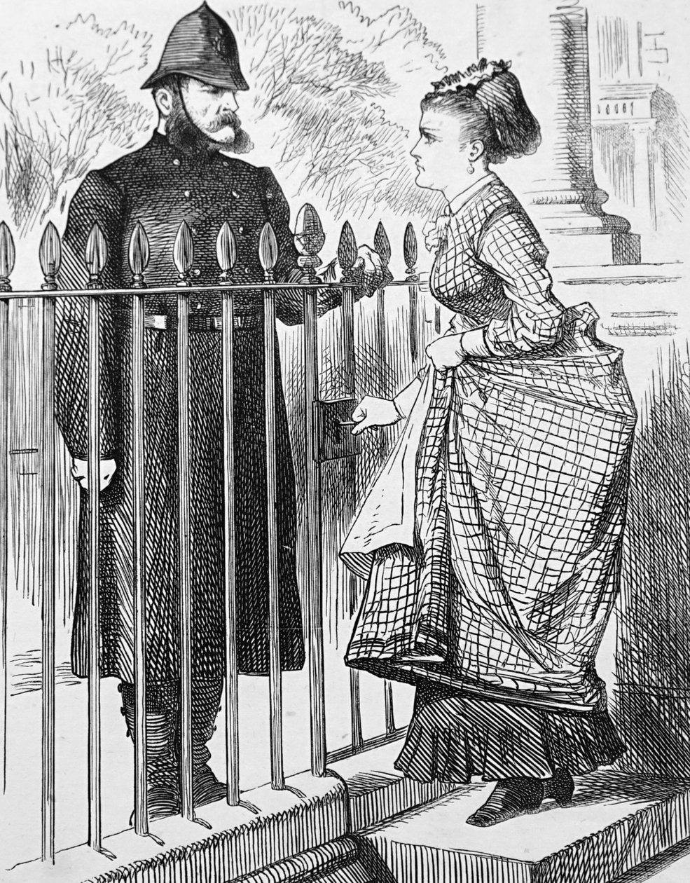 Policista mluví s mladou ženou od John Tenniel