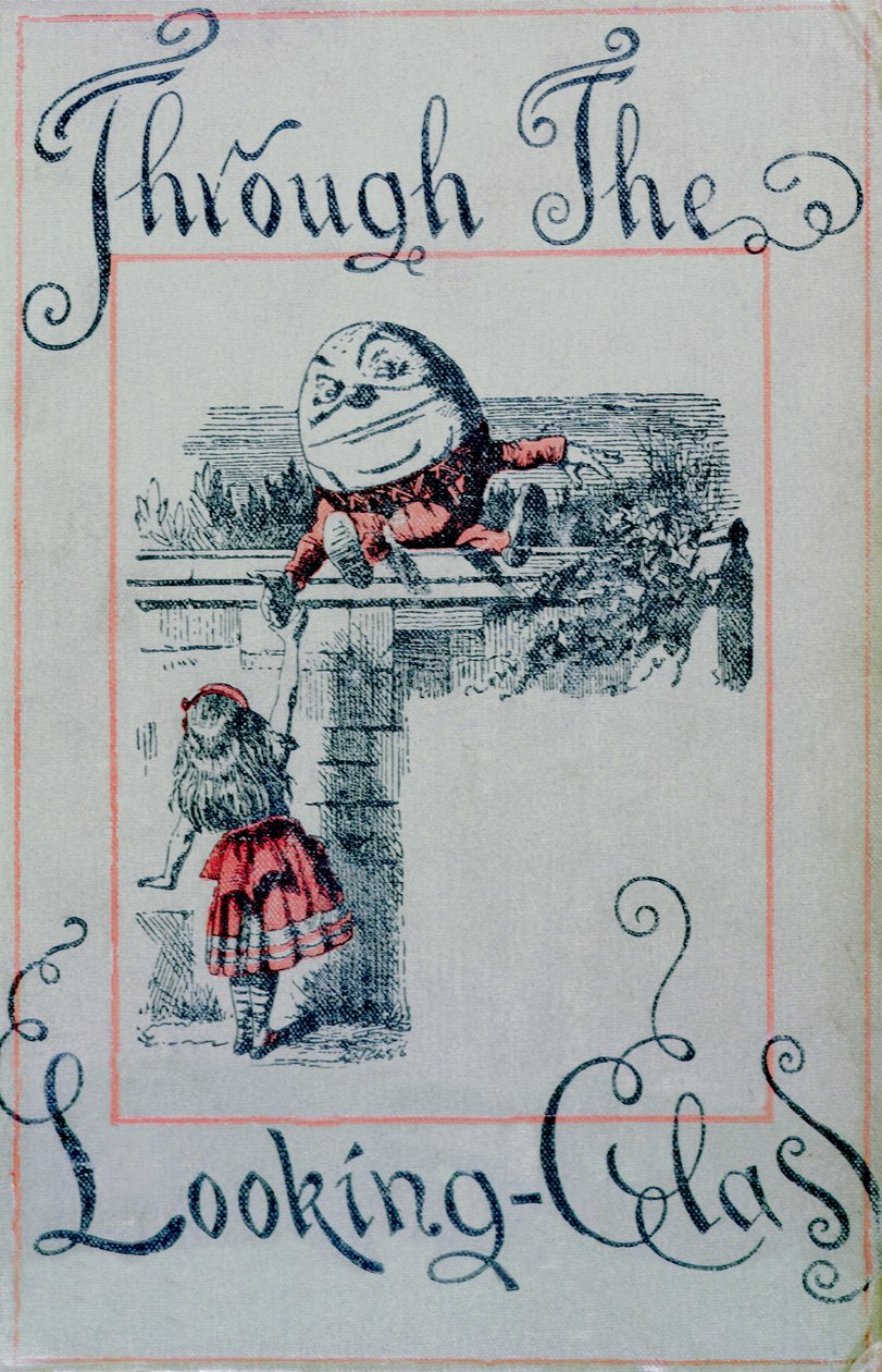 Alice a Humpty Dumpty, obálka knihy „Alice Through the Looking-Glass“ od Lewise Carrolla (1832-98), publikované v Londýně. 1898 od John Tenniel