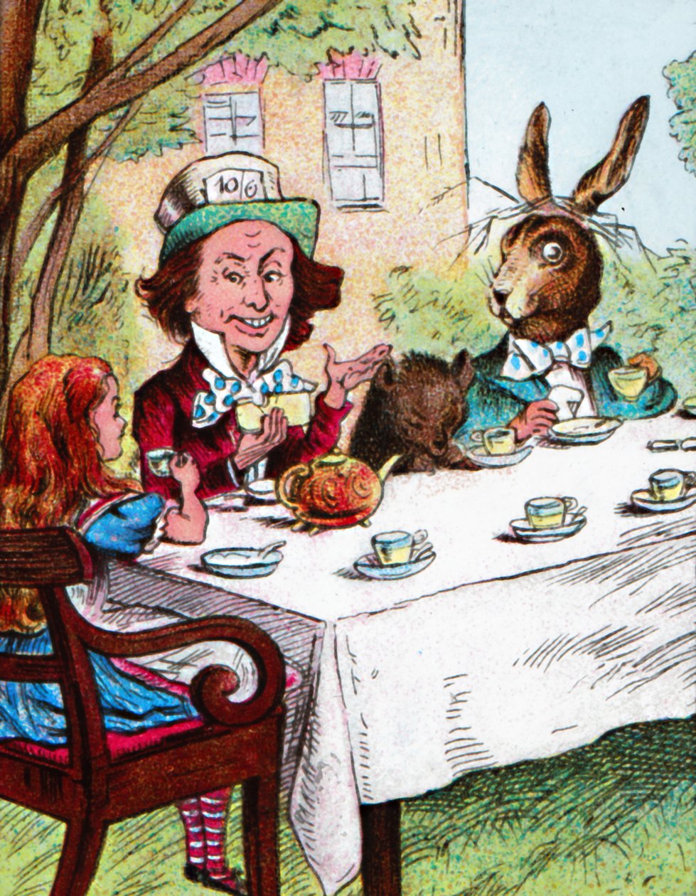 Alice na čajovém dýchánku Mad Hatters, c1910 od John Tenniel