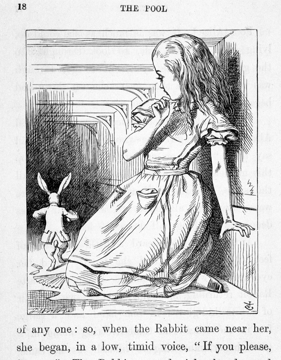 Alenka a králík - v „Aličiných dobrodružstvích v říši divů a přes zrcadlo““ od Lewise Carrolla, nemocného. John Tenniel (1820-1914) od John Tenniel