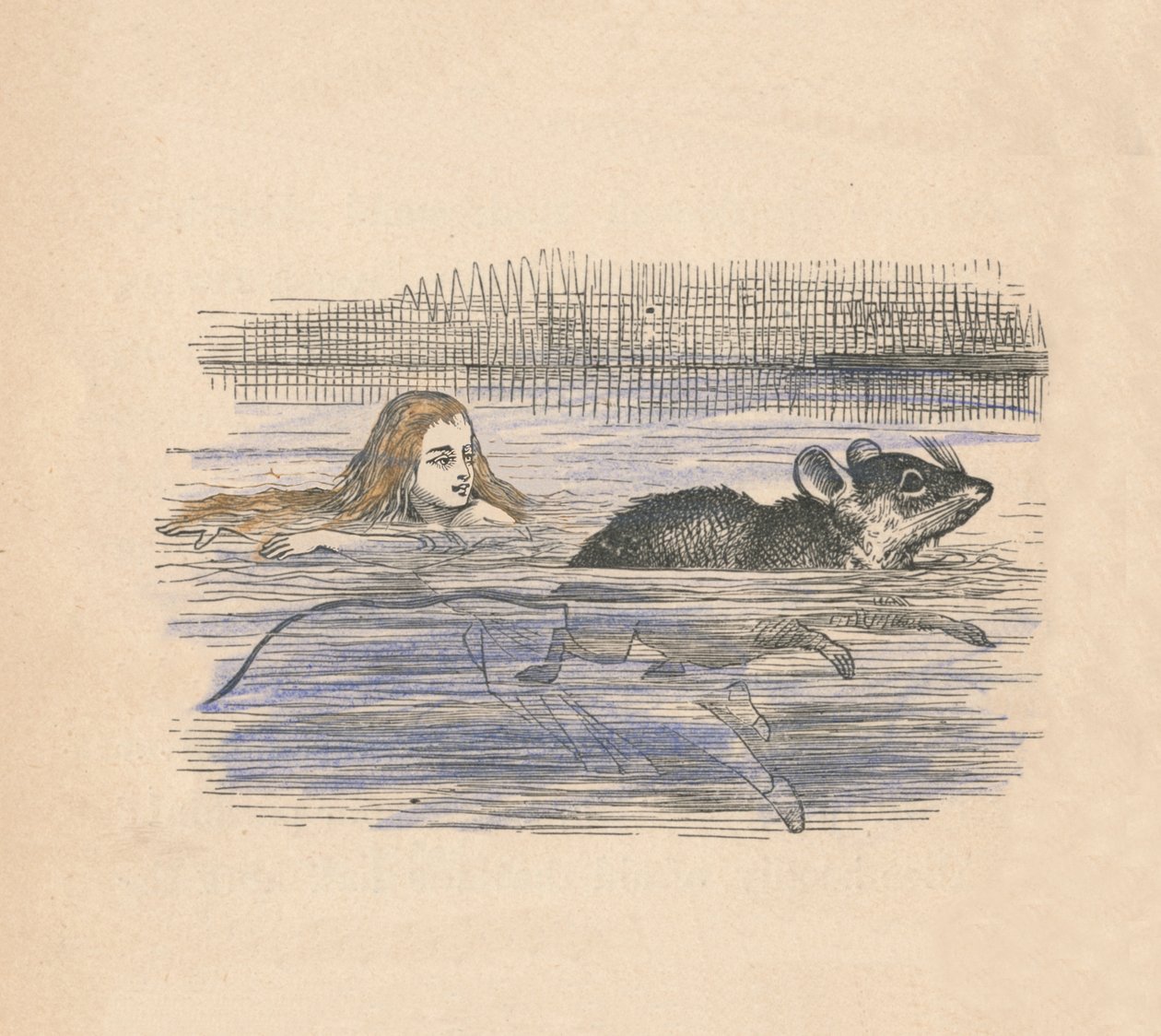 Alice plavající s myší v bazénu, 1889 od John Tenniel