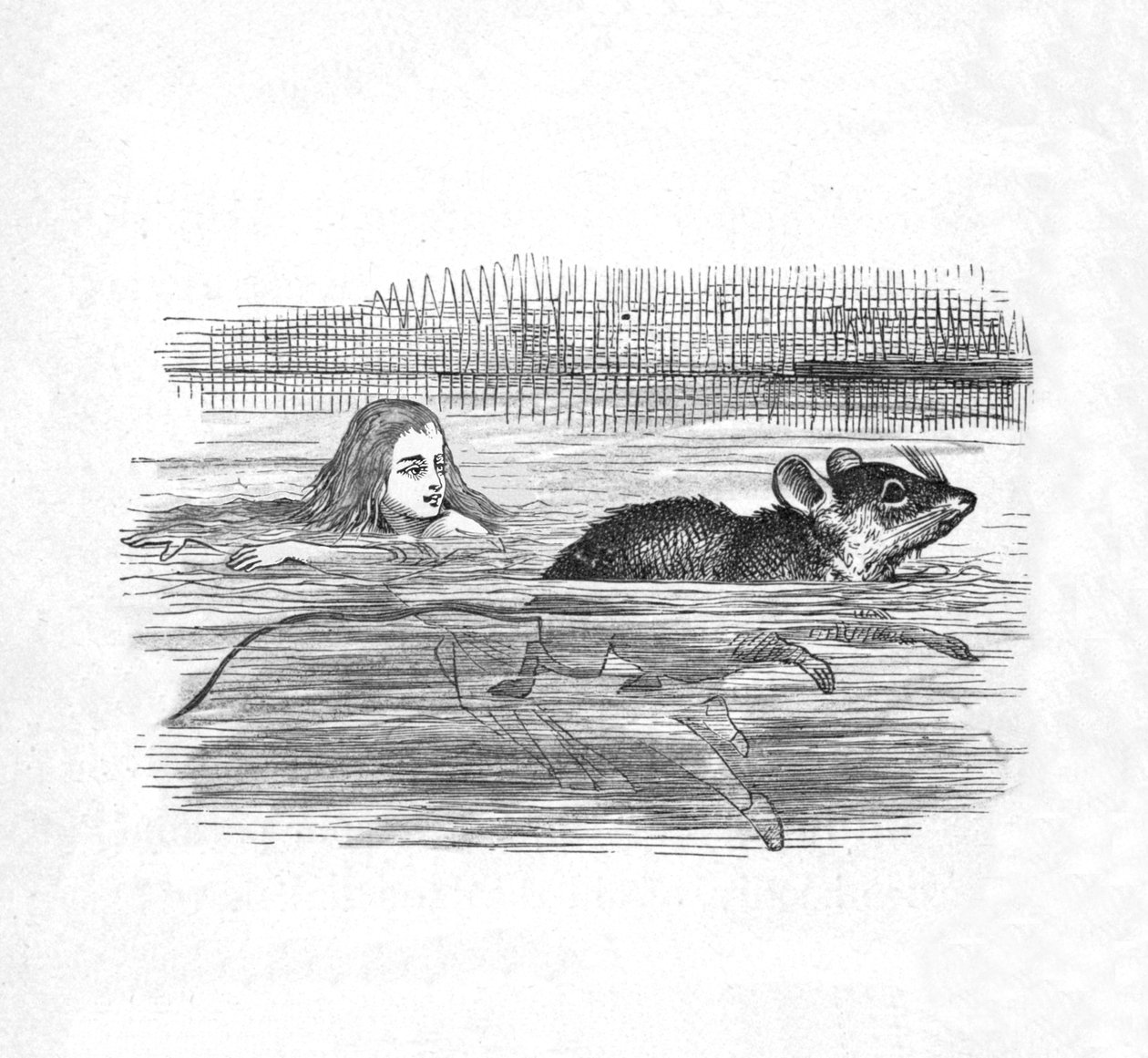Alice plavající s myší v bazénu, 1889 od John Tenniel