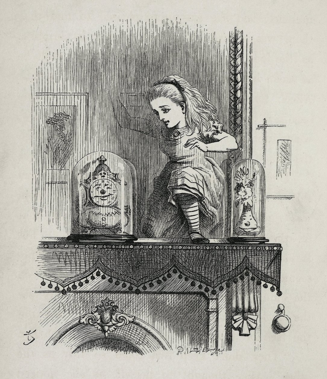 Alenka procházející zrcadlem - V „Alicina dobrodružství v říši divů a přes zrcadlo“ od Lewise Carrolla, ilustrace John Tenniel (1820-1914) od John Tenniel
