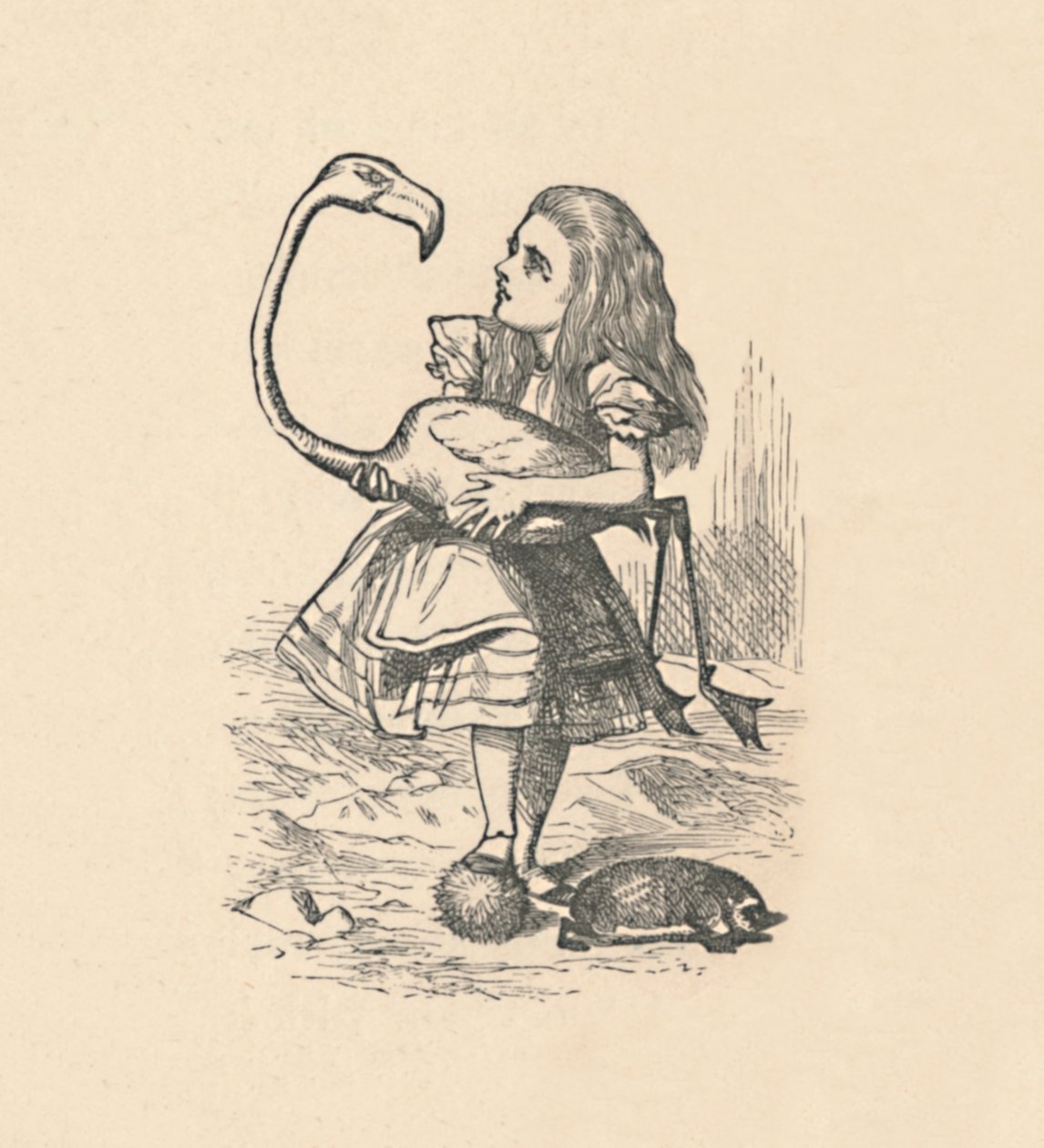 Alice se snaží hrát kroket s plameňákem jako paličkou, 1889 od John Tenniel