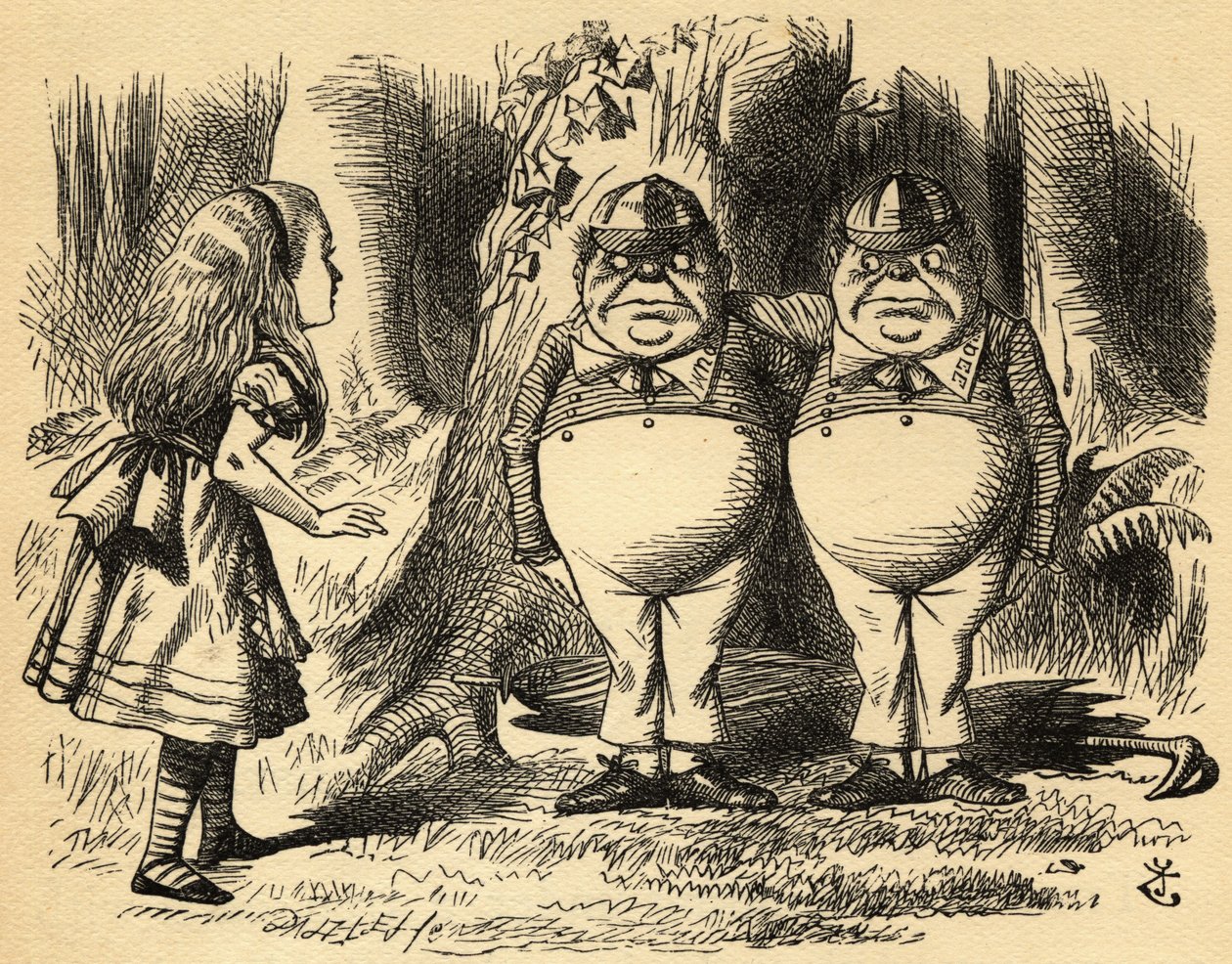 Alice s Tweedledem a Tweedledeem. Ilustrace Sir John Tenniel od John Tenniel