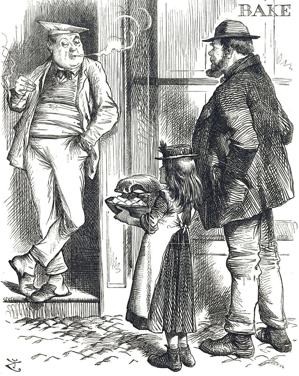 Kreslený komentář k omezeným možnostem vaření v chudých domácnostech, kde často nebyla trouba od John Tenniel