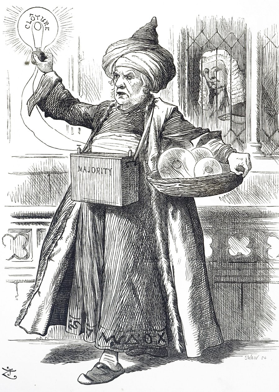 Karikatura zobrazující Williama Ewarta Gladstonea jako Aladina od John Tenniel
