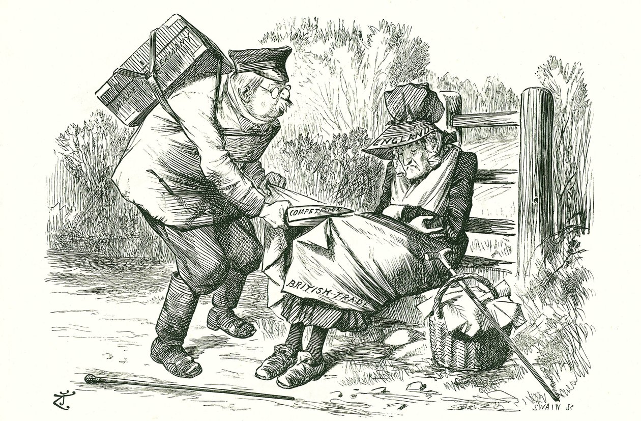 Německo ukradlo Británii pozici světového lídra v obchodu a výrobě. Cartoon John Tenniel z Punch, 5. září 1896. od John Tenniel