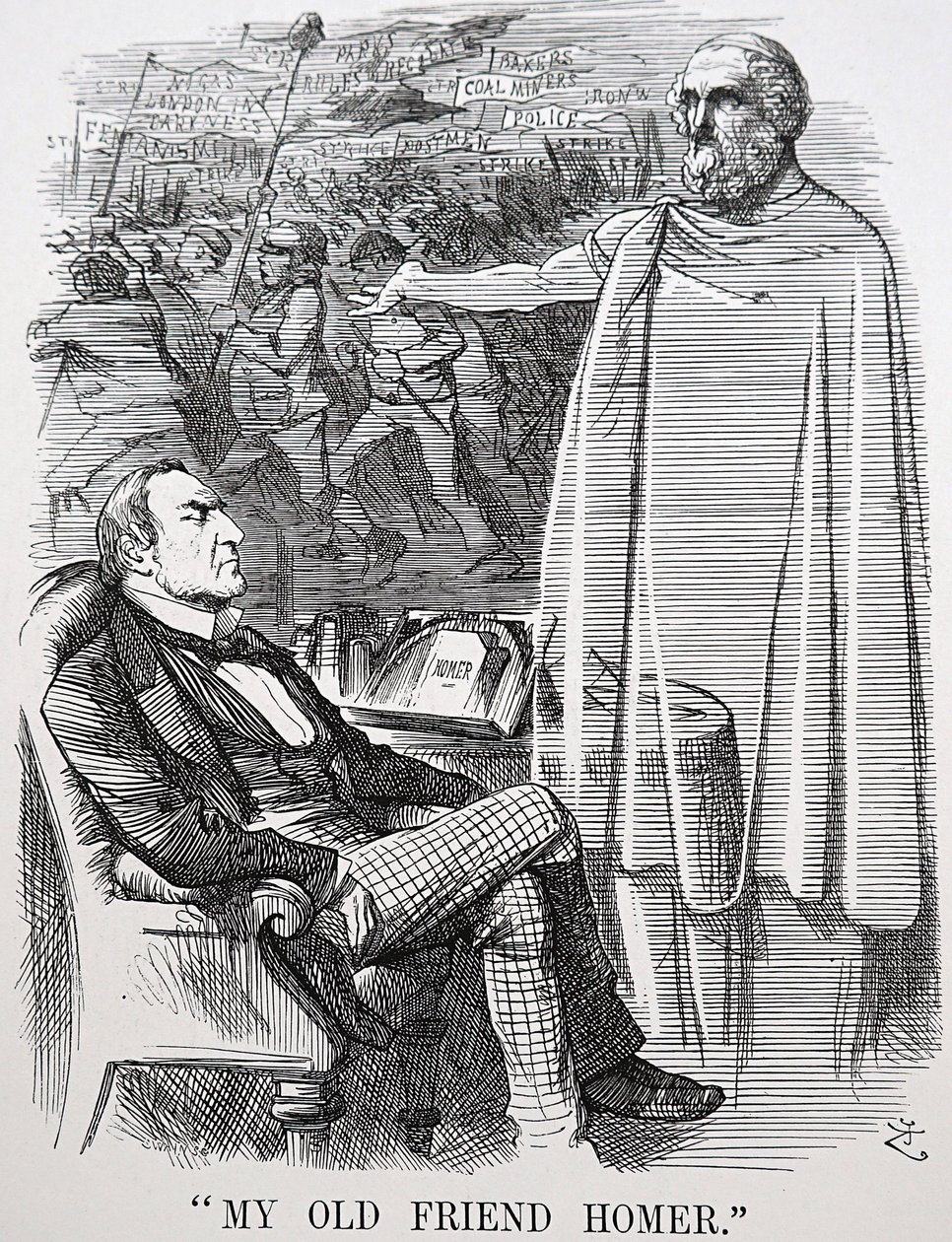 Gladstoneův starý přítel Homer od John Tenniel