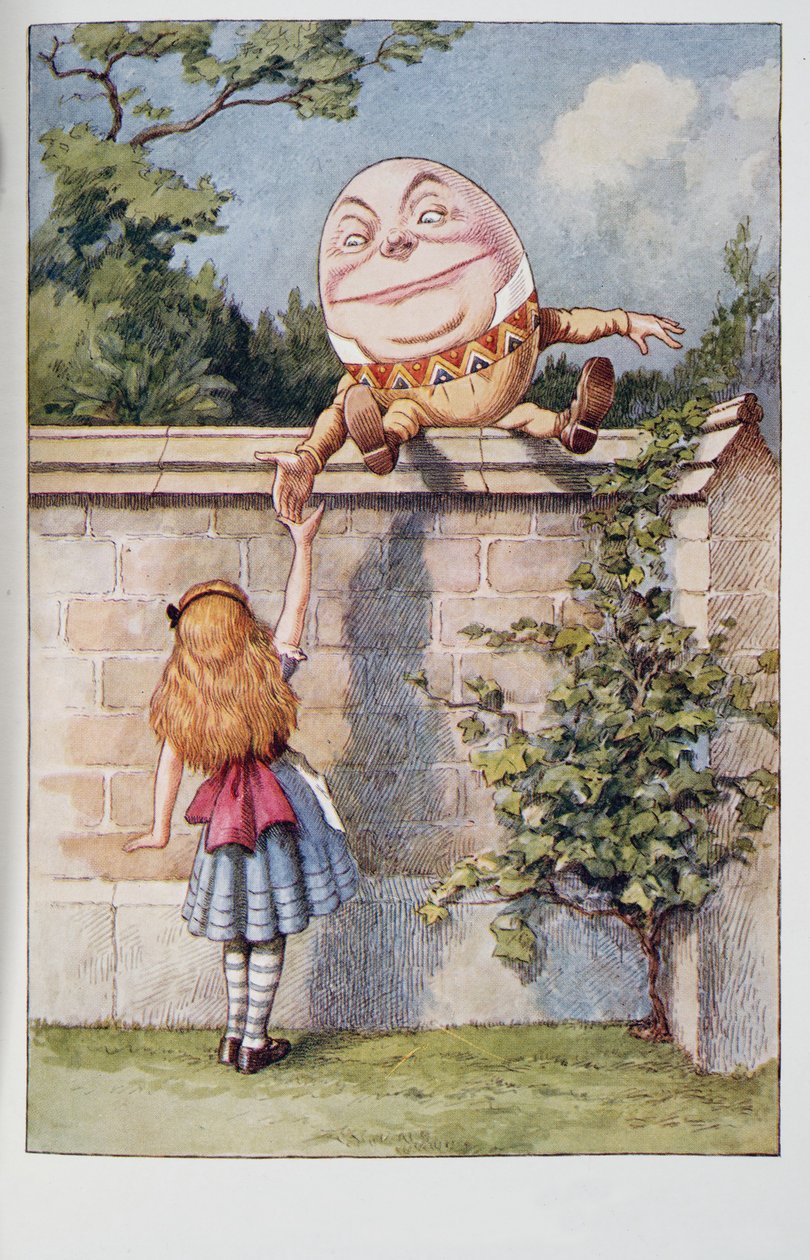 Humpty Dumpty, z Alices Adventures In Wonderland And Through The Looking-Glass And What Alice There Found, Lewis Carroll (1832 - 98), vydáno 1911 (barevná litografie) od John Tenniel