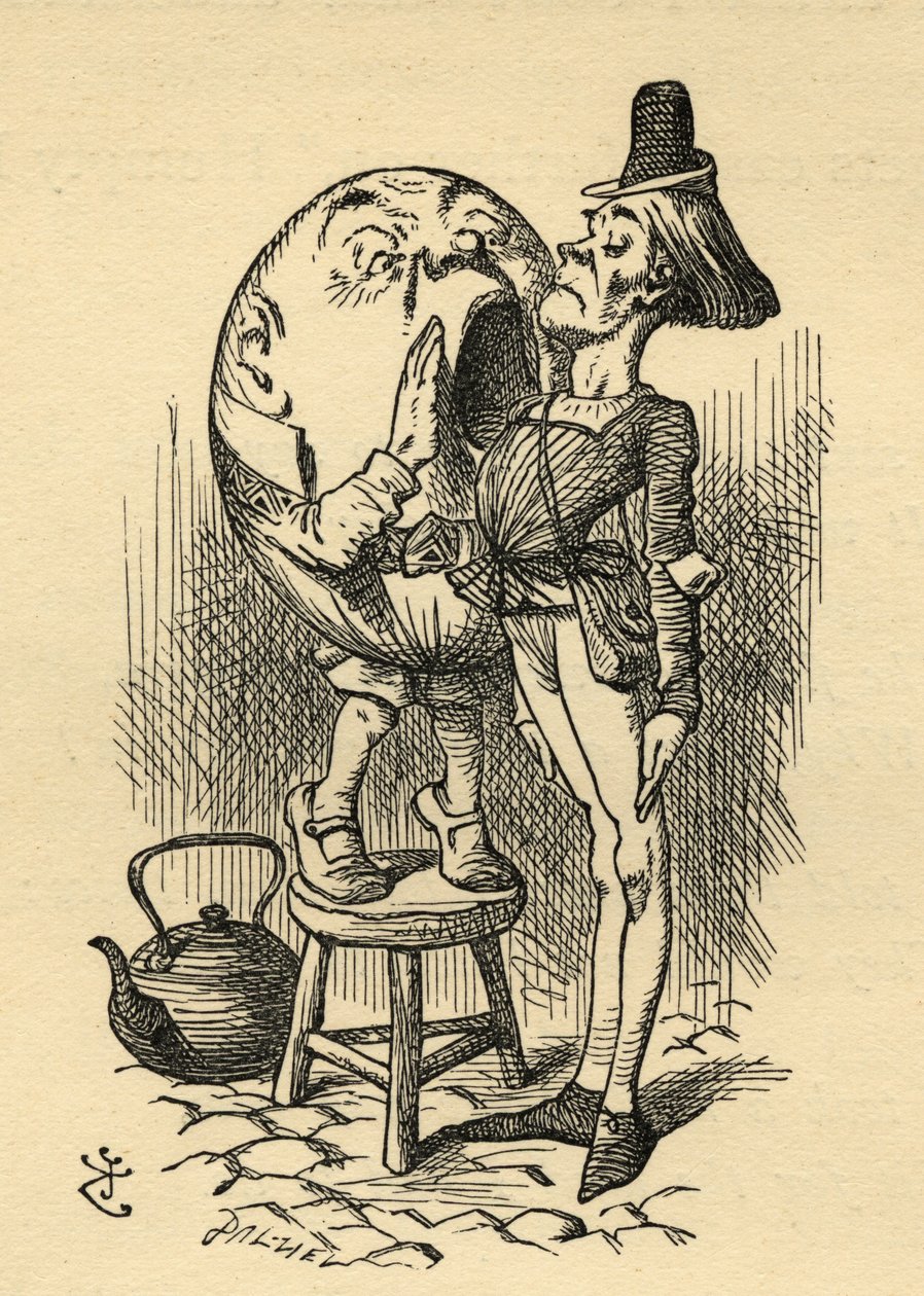 Humpty Dumpty, ilustrace z „Through the Looking Glass“ od Lewise Carrolla (1832-98), poprvé publikována v roce 1871 od John Tenniel