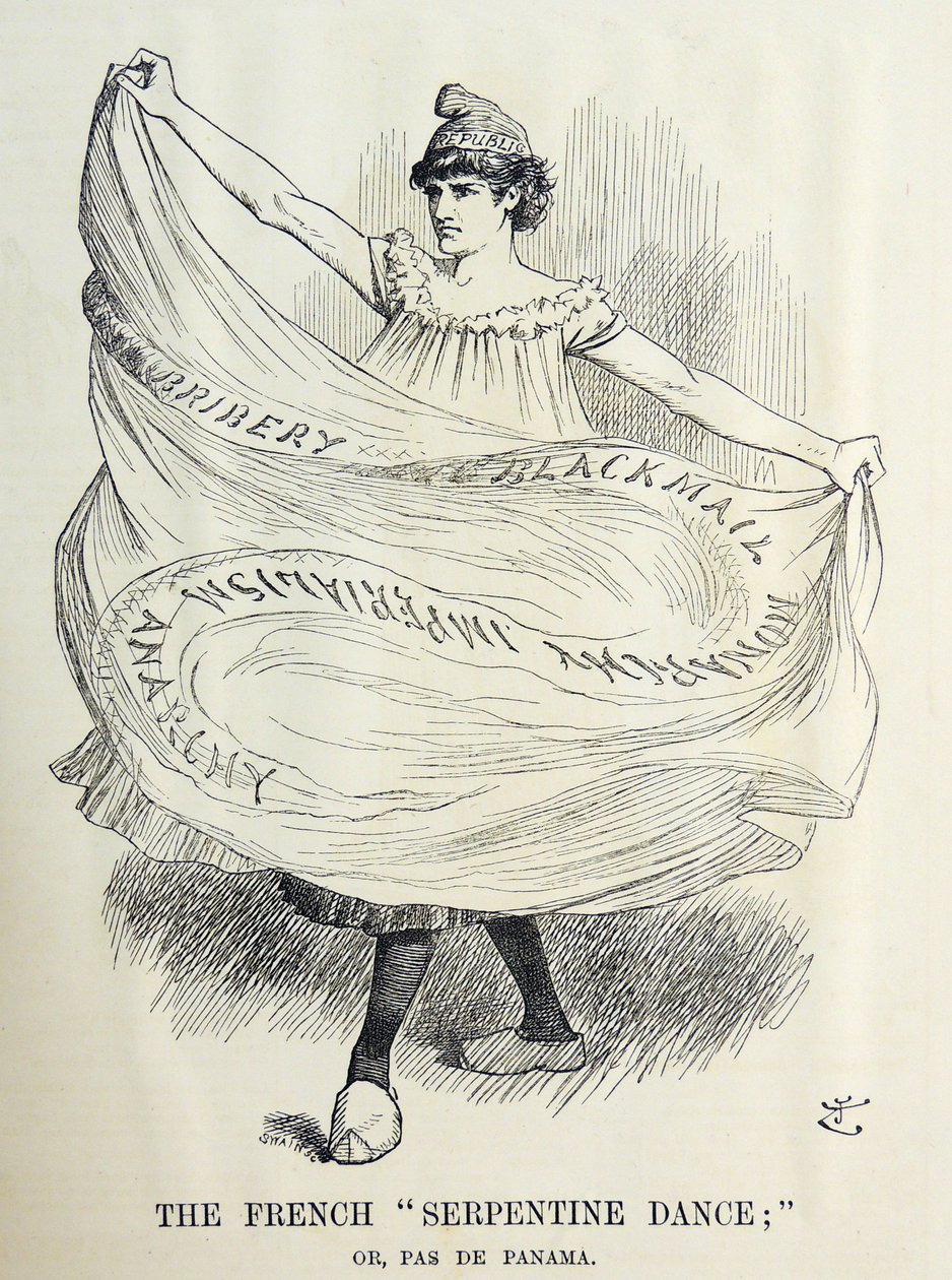 John Tenniel karikatura o francouzských machinacích nad budovou Panamského průplavu. Od 