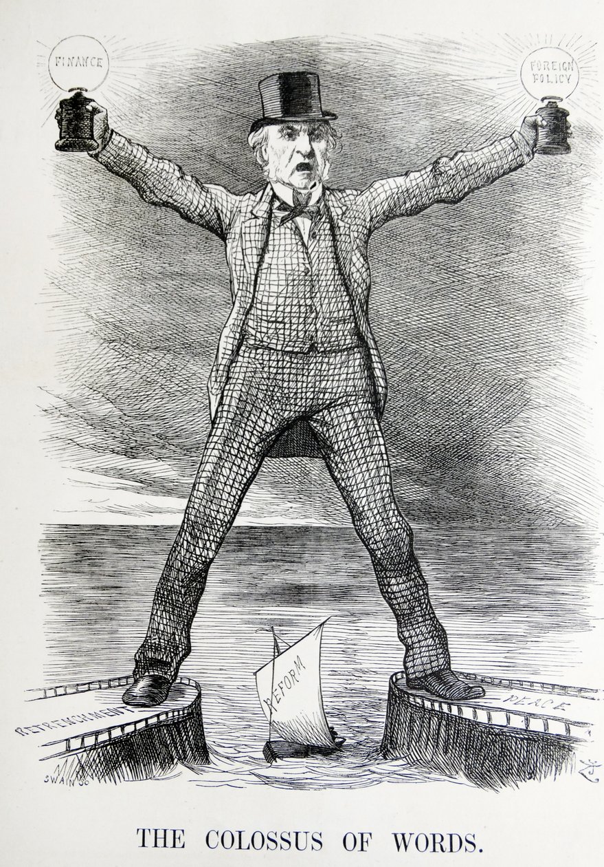 Politická satira zobrazující Williama Ewarta Gladstonea a Benjamina Disraeliho od John Tenniel