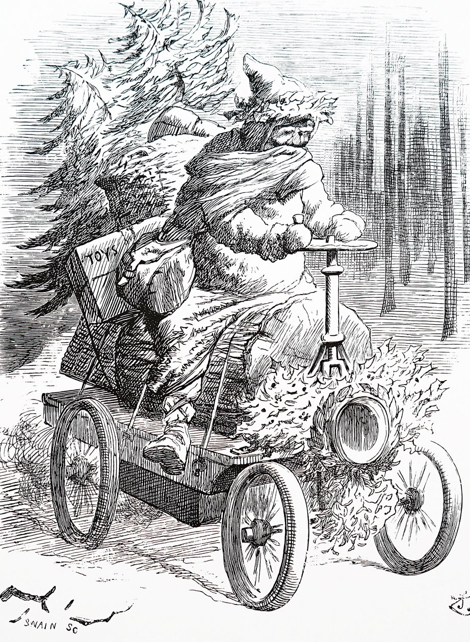 Santa závodící ve sněhu. John Tenniel (1820-1914), anglický ilustrátor, grafický humorista a politický karikaturista od John Tenniel