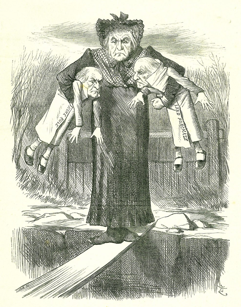 Polož dva a přenes jeden.?: Gladstone, britský premiér, ve sporu o to, který z kontroverzních irských zákonů zahodit. John Tenniel karikatura z Punch, Londýn, 3. dubna 1886. od John Tenniel