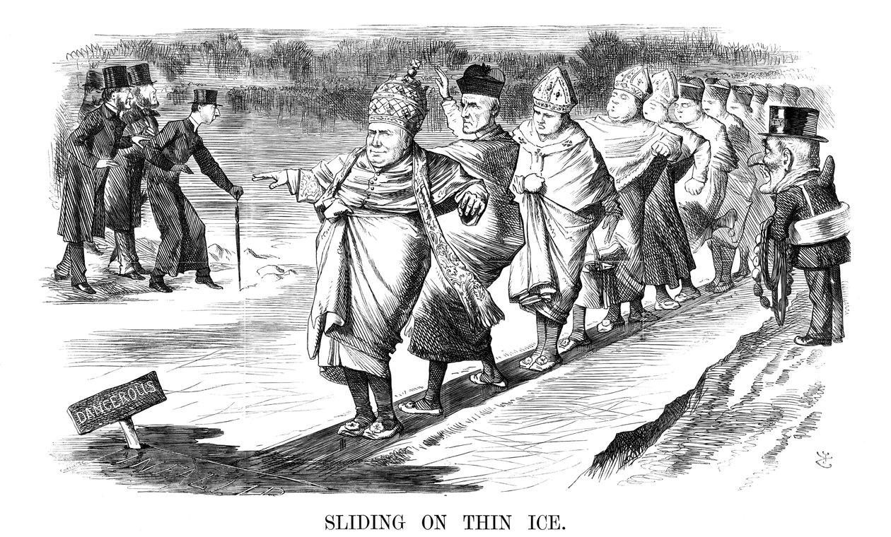 Klouzání na tenkém ledě, 1869 od John Tenniel