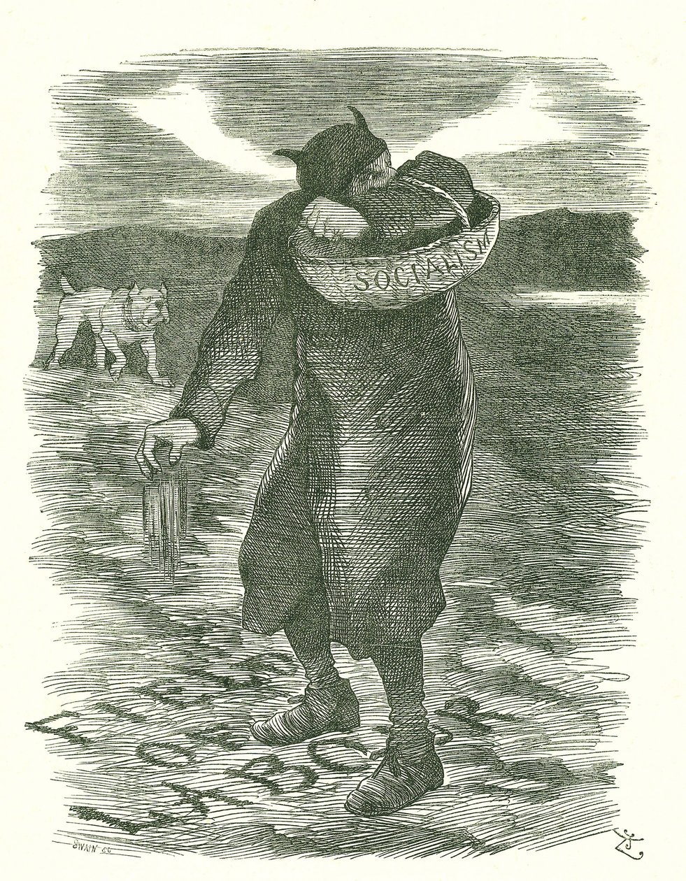 Seting Tares: Strach, že socialismus se šíří mezi britskou pracovní silou. Karikatura Johna Tenniela z Punch, Londýn, 27. února 1886. od John Tenniel