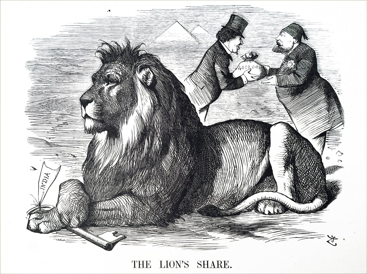 Britská vláda zmocňuje Rothschildy k odkupu akcií Suezského průplavu. od John Tenniel