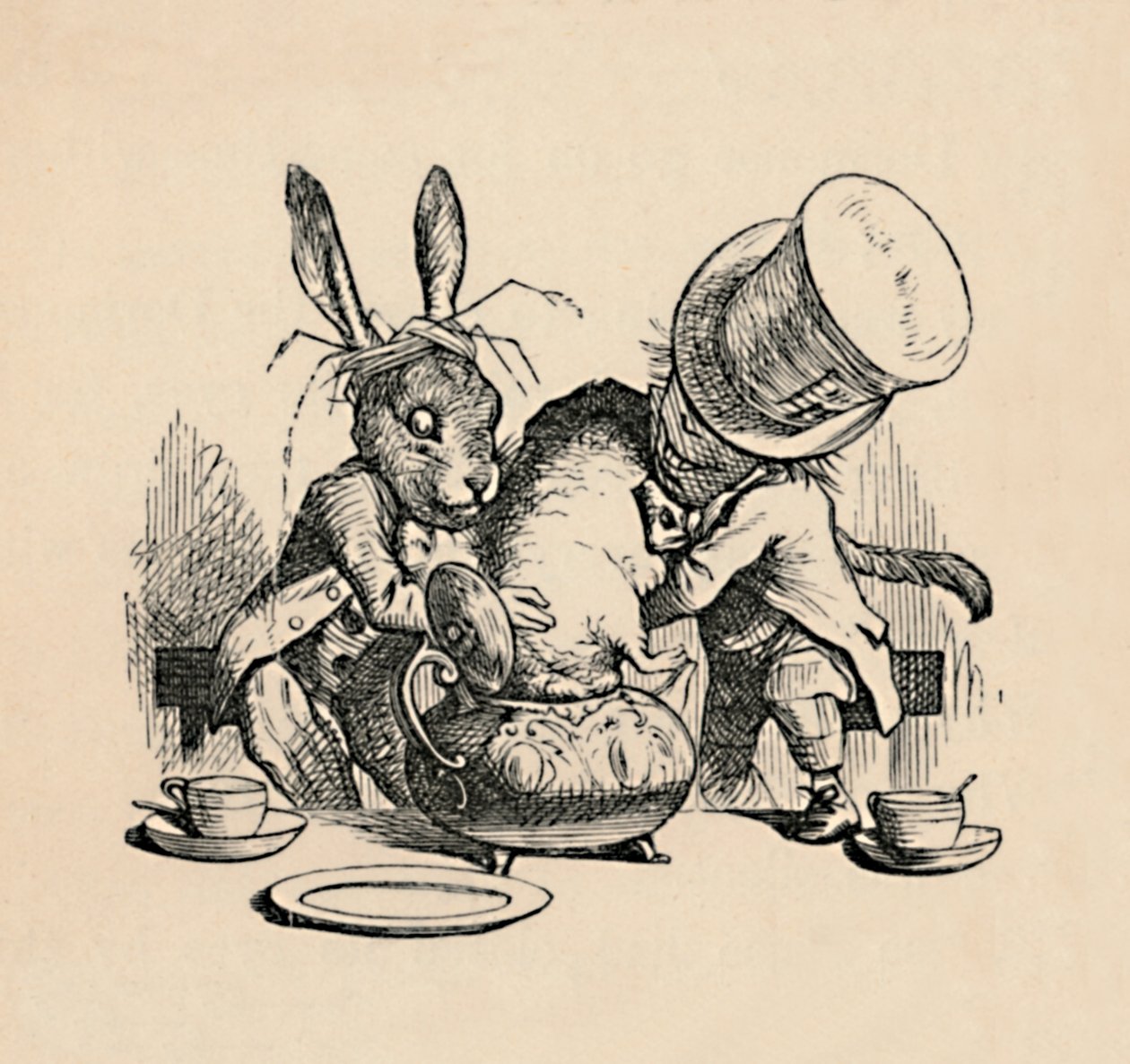 Šílený kloboučník a zajíc March se snaží dát plcha do konvice, 1889 od John Tenniel