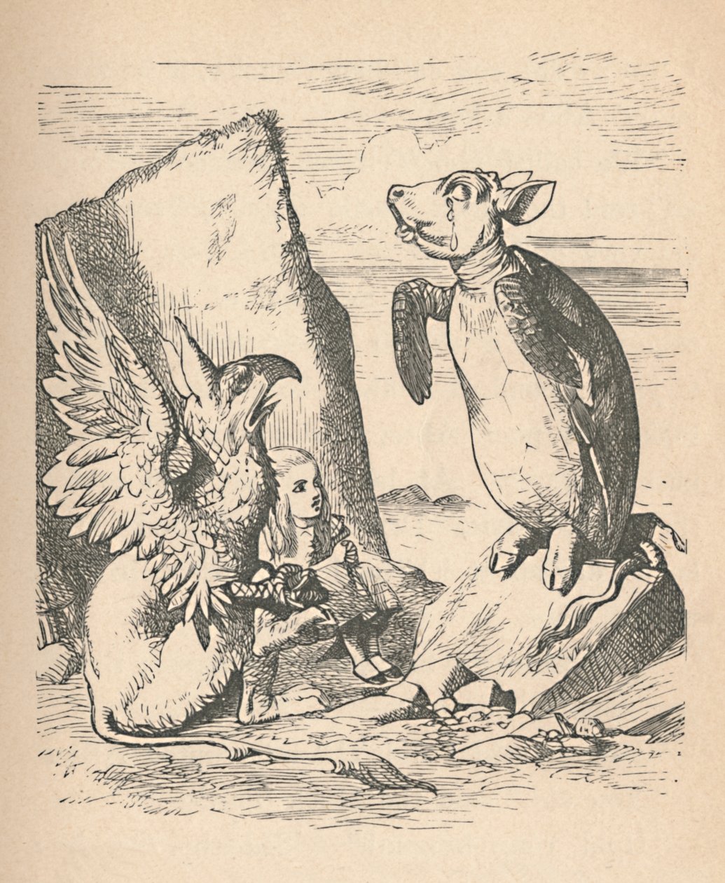 Mock Turtle, Gryphon a Alice, 1889 od John Tenniel