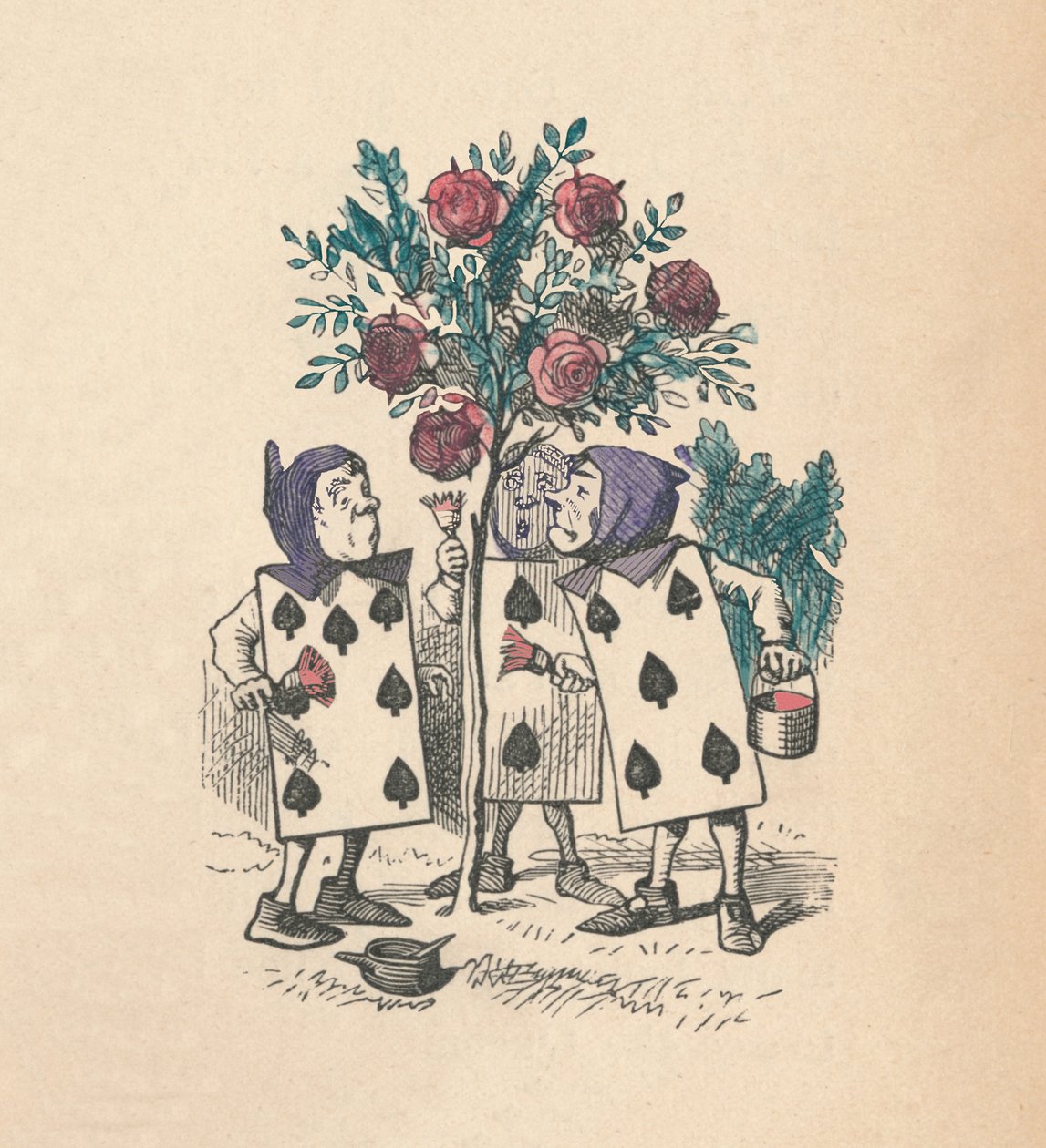 Hrací karty malující růžové keře, 1889 od John Tenniel