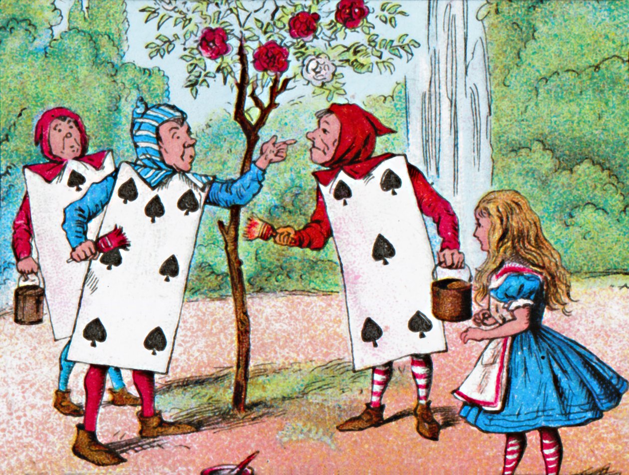 Hrací karty malující růžové keře, c1910 od John Tenniel