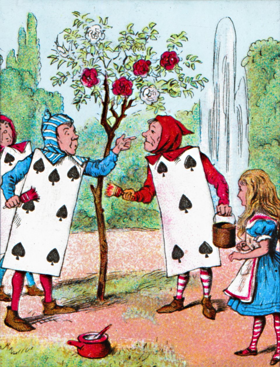 Hrací karty malující růžové keře, c1910 od John Tenniel