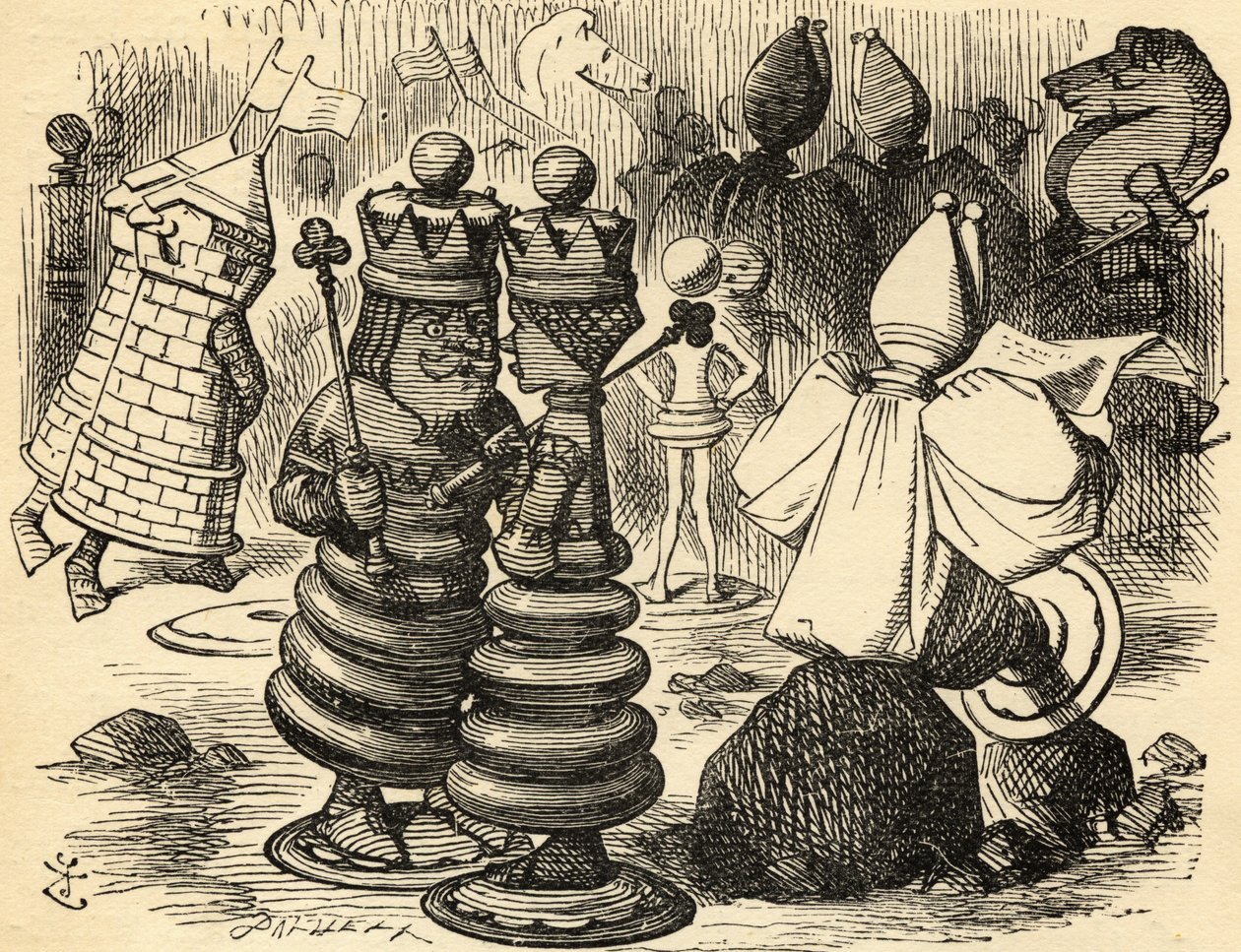 Červený král a královna. Ilustrace Sir John Tenniel od John Tenniel