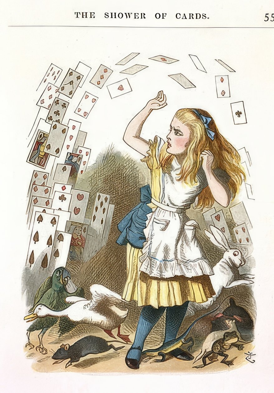 Sprcha karet. Ilustrace k Alence v říši divů od Lewise Carrolla. 1890 od John Tenniel