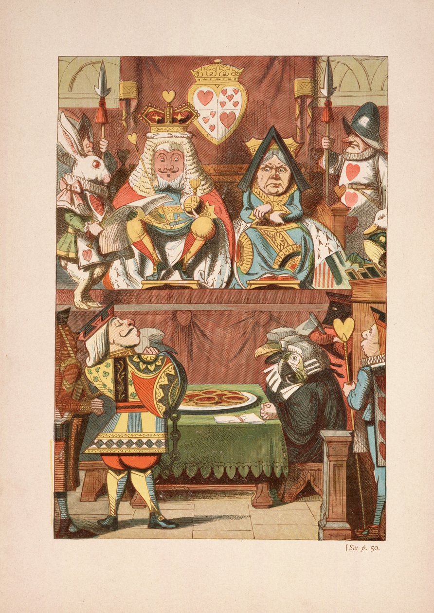 The Trial of the Knave of Hearts, z Alenky Adventures In Wonderland And Through The Looking-Glass And What Alice There Found, Lewis Carroll (1832 - 98), vydáno 1911 (barevná litografie) od John Tenniel