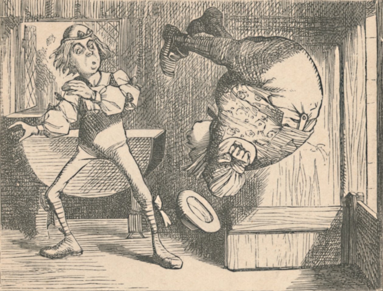 Mládež a mudrc. Mudrc dělá salto, 1889 od John Tenniel