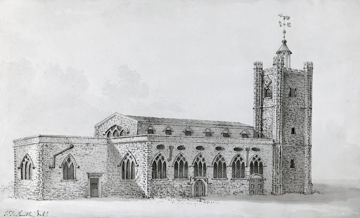 Starý kostel svatého Jiljí, cca 1718 (rytina) od John Thomas (after) Smith