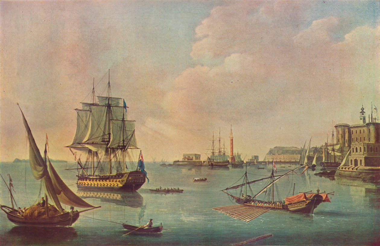 English Men o War in Malta Harbour in Malta Harbour, c1805 od John Thomas Serres