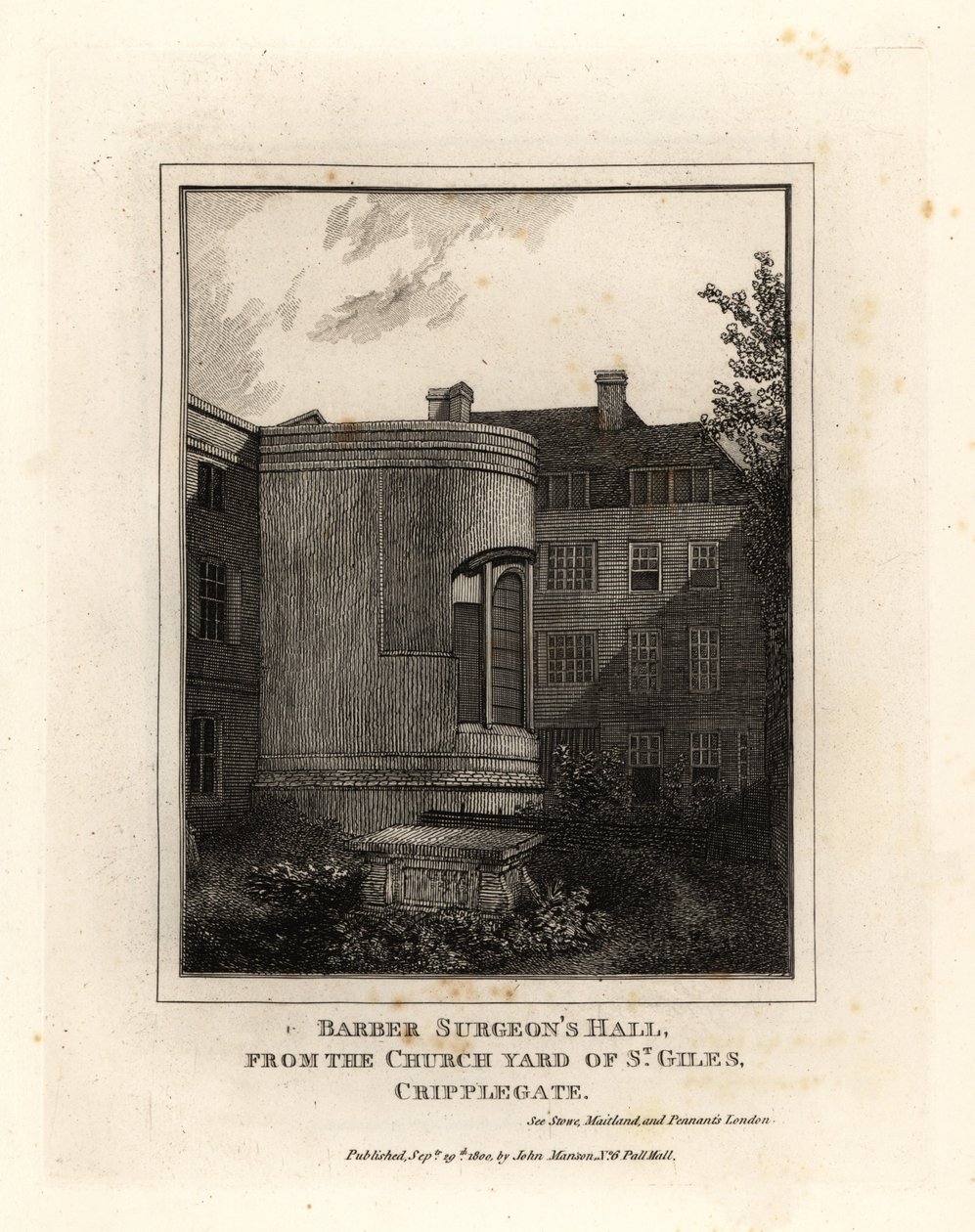 Barber Surgeon’s Hall, Monkwell Street, z nádvoří kostela St Giles, Cripplegate od John Thomas Smith