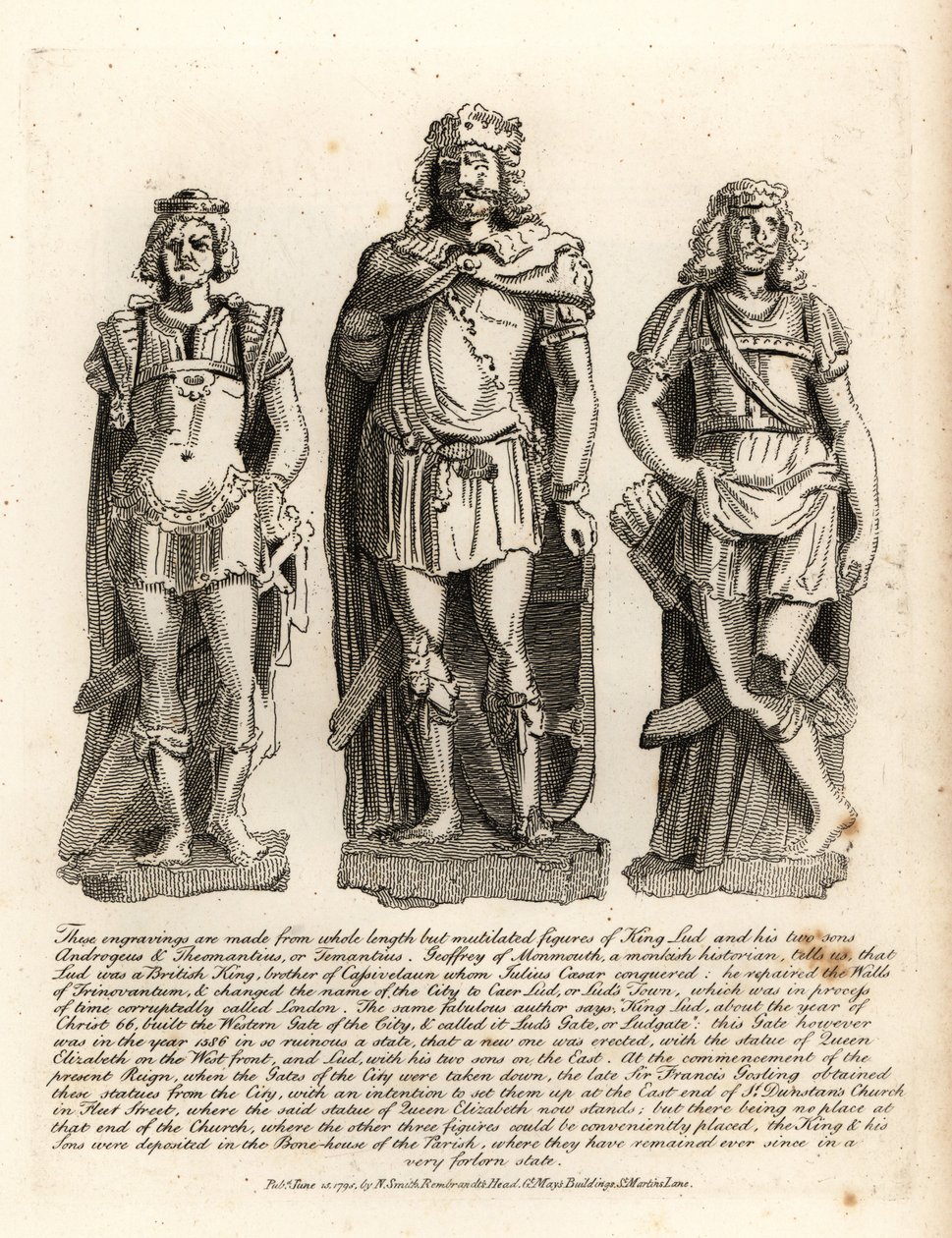Britský král Lud a jeho synové Angrogeus a Theomantius (Temantius), opravář hradeb Trinovantum, později Caer Lud neboli Lud