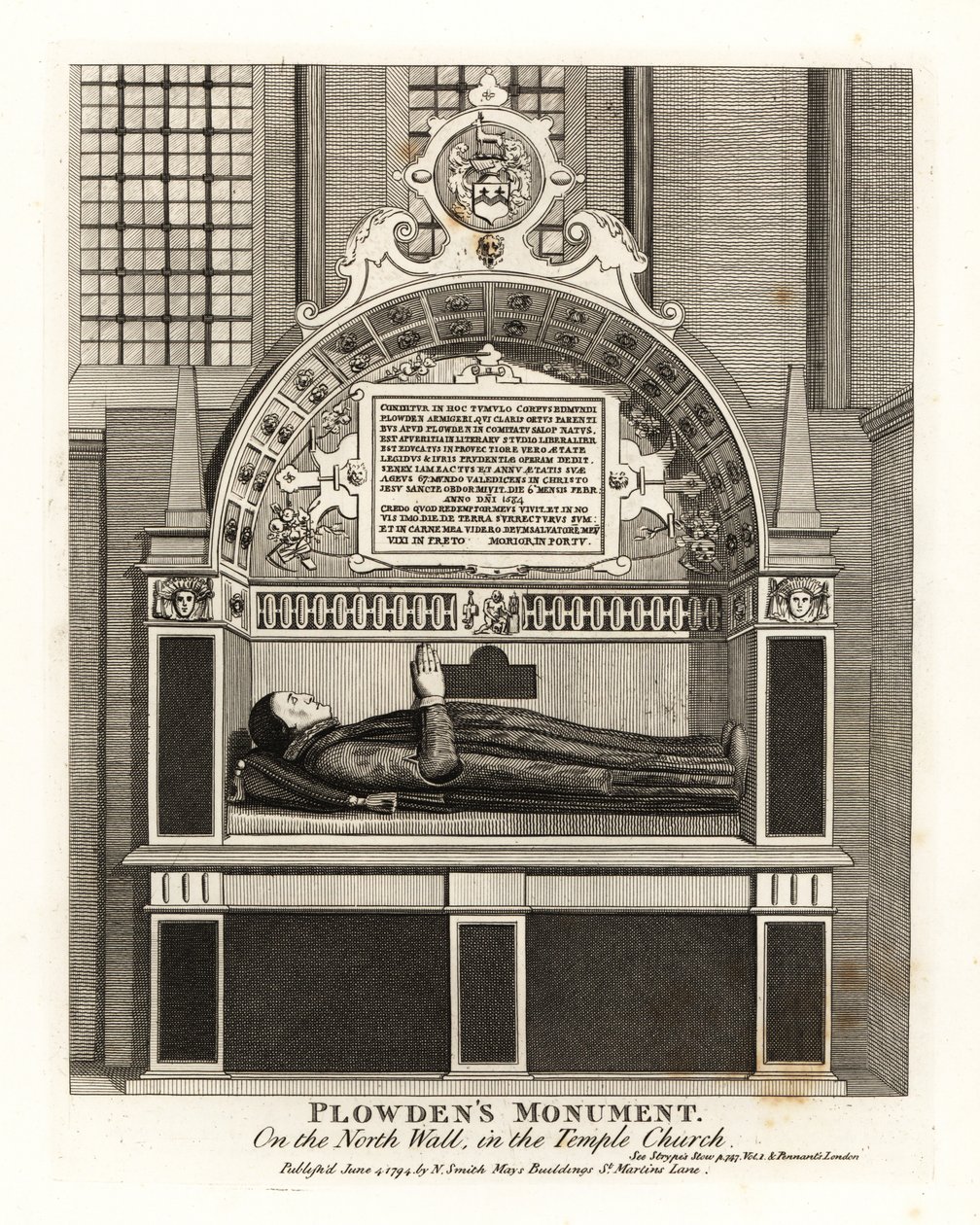 Pomník Edmunda Plowdena na severní stěně chrámového kostela od John Thomas Smith