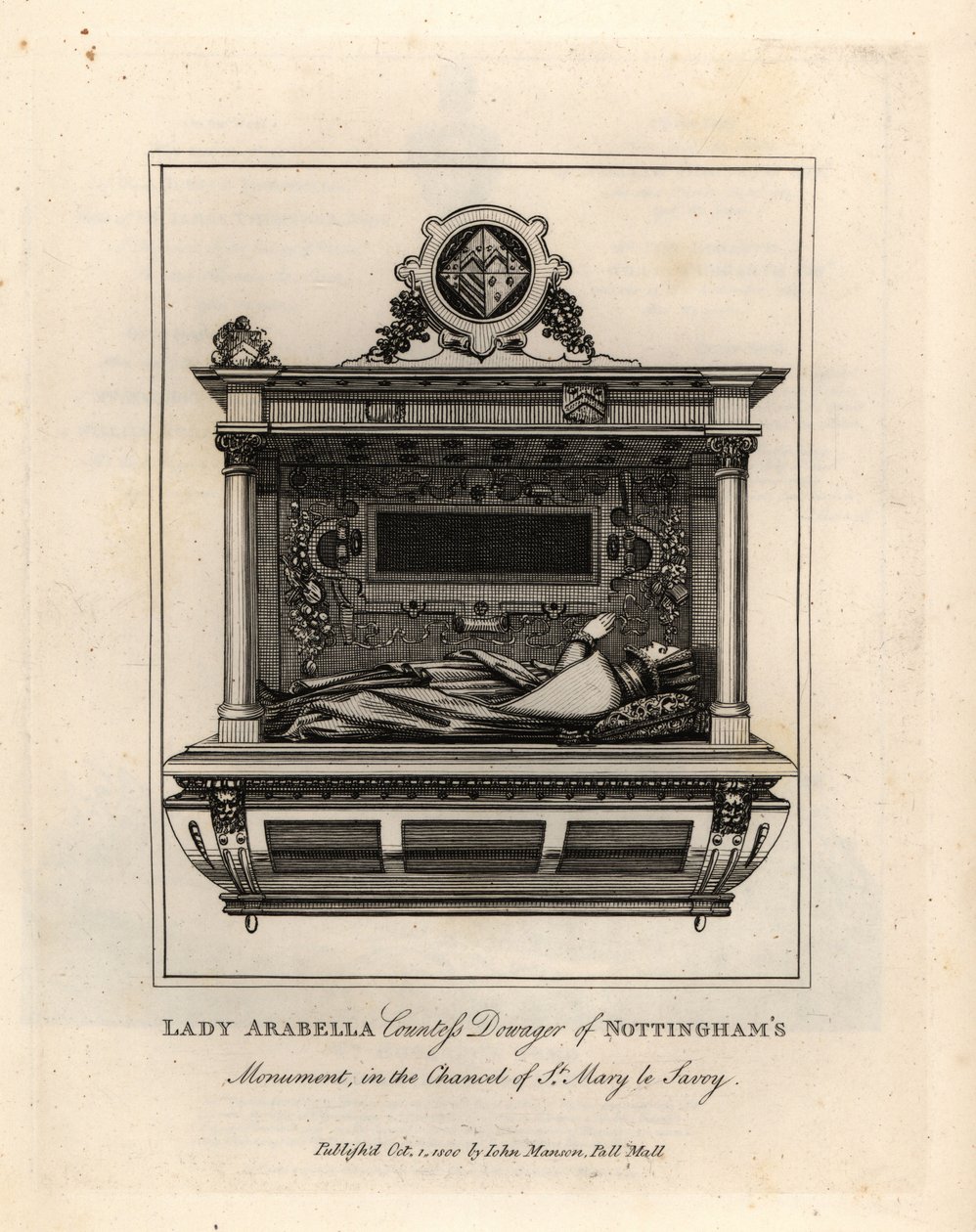Socha hrobu nebo Lady Arabella, hraběnka vdova z Nottinghamu, v kněžišti St Mary le Savoy od John Thomas Smith