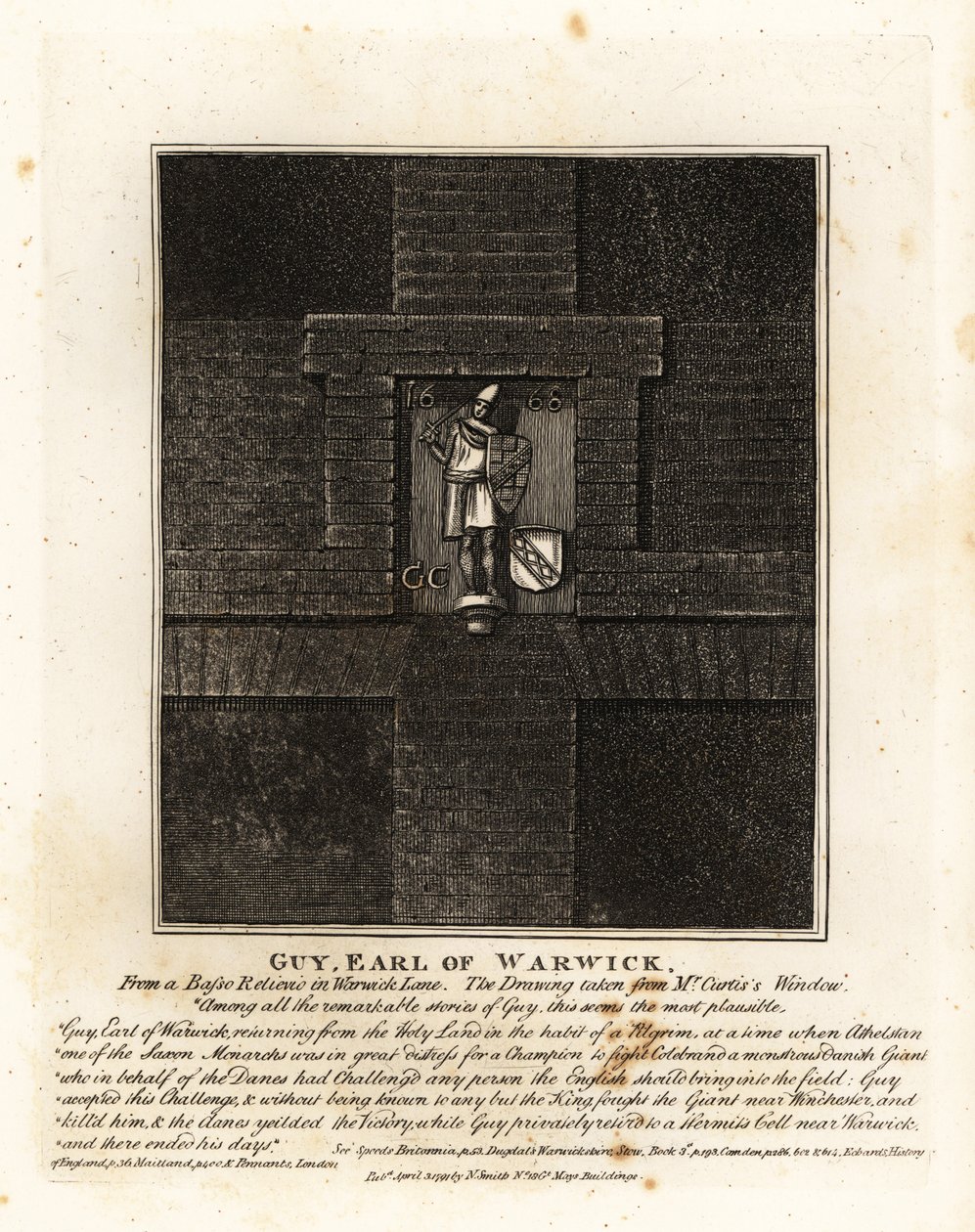 Guy, hrabě z Warwicku, z basového reliéfu ve Warwick Lane od John Thomas Smith